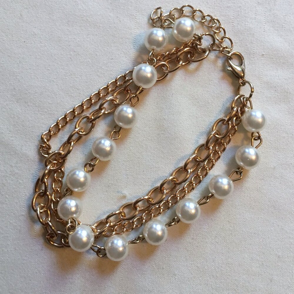 Chain and White Bead Bracelet